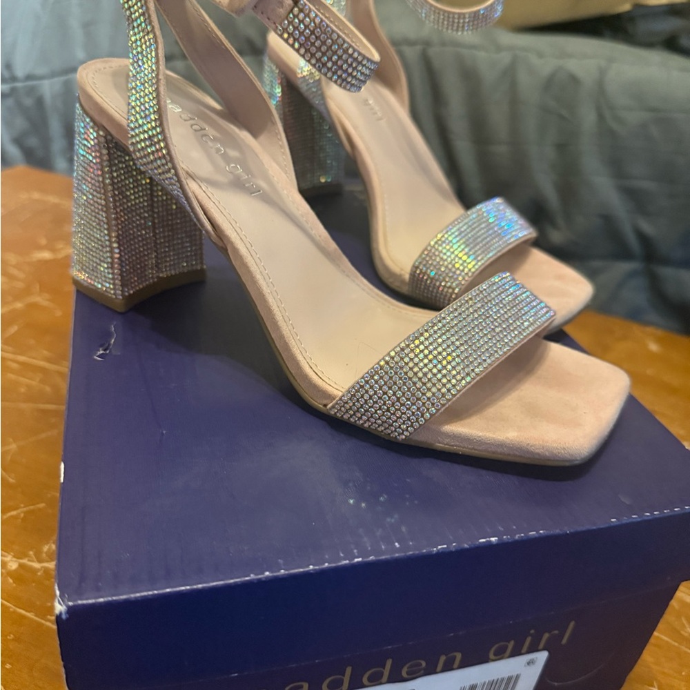 Steve Madden Silver Sparkly Block Heel Sandals